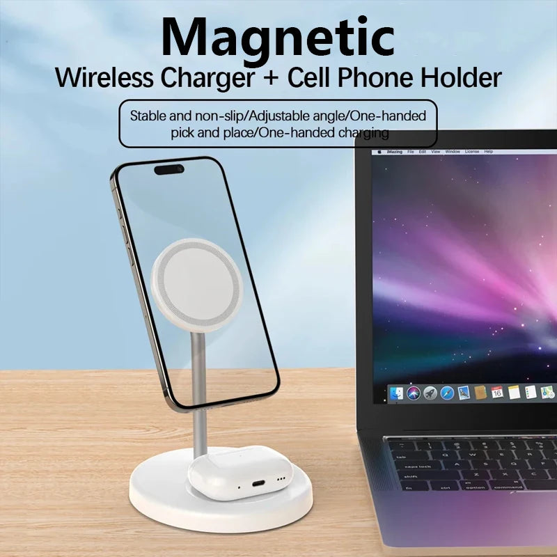 Magnetic Wireless Charger Stand 30W 2 in 1 Phone Charging Station Dock For iPhone 15 14 13 12 Pro Max AirPods Fast Chargers