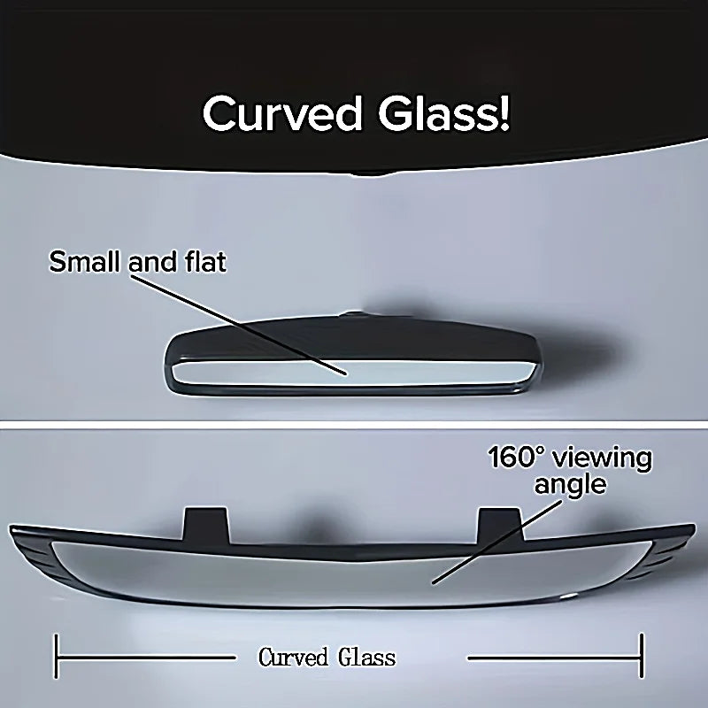 Universal Fit Curved Rearview Blind Spot Mirror, 160° Wide Angle, Enhanced Field of View, Front Position, Oval Shaped Interior