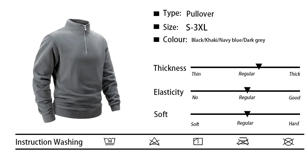 Men's Fleece Half Zipper Hoodie Autumn Winter Casual Stand Collar Pullover Soft Warm Windproof Long Sleeve Sweatshirt Streetwear
