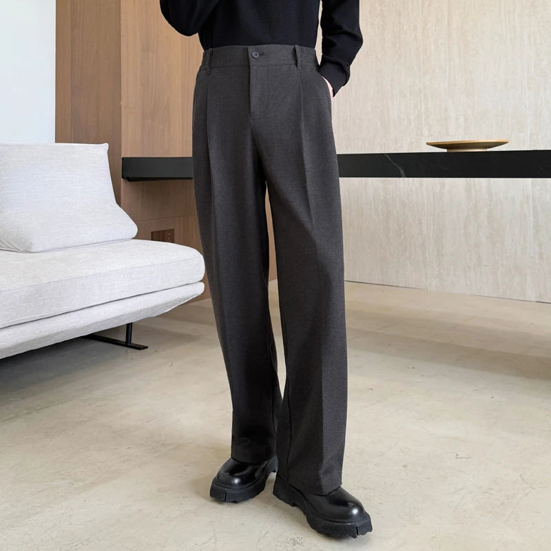 Men's Thiened Woolen Suit Pants Autumn Winter Loose Straight mat Classic Sle Casual High Waist Trousers
