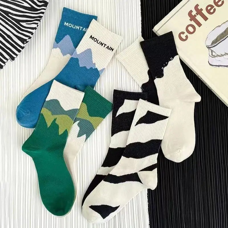 Asymmetrical A/B Style Socks for Men Women Harajuku Street Hip Hop Couple Socks Soft Cotton Casual Unisex Sports Socks