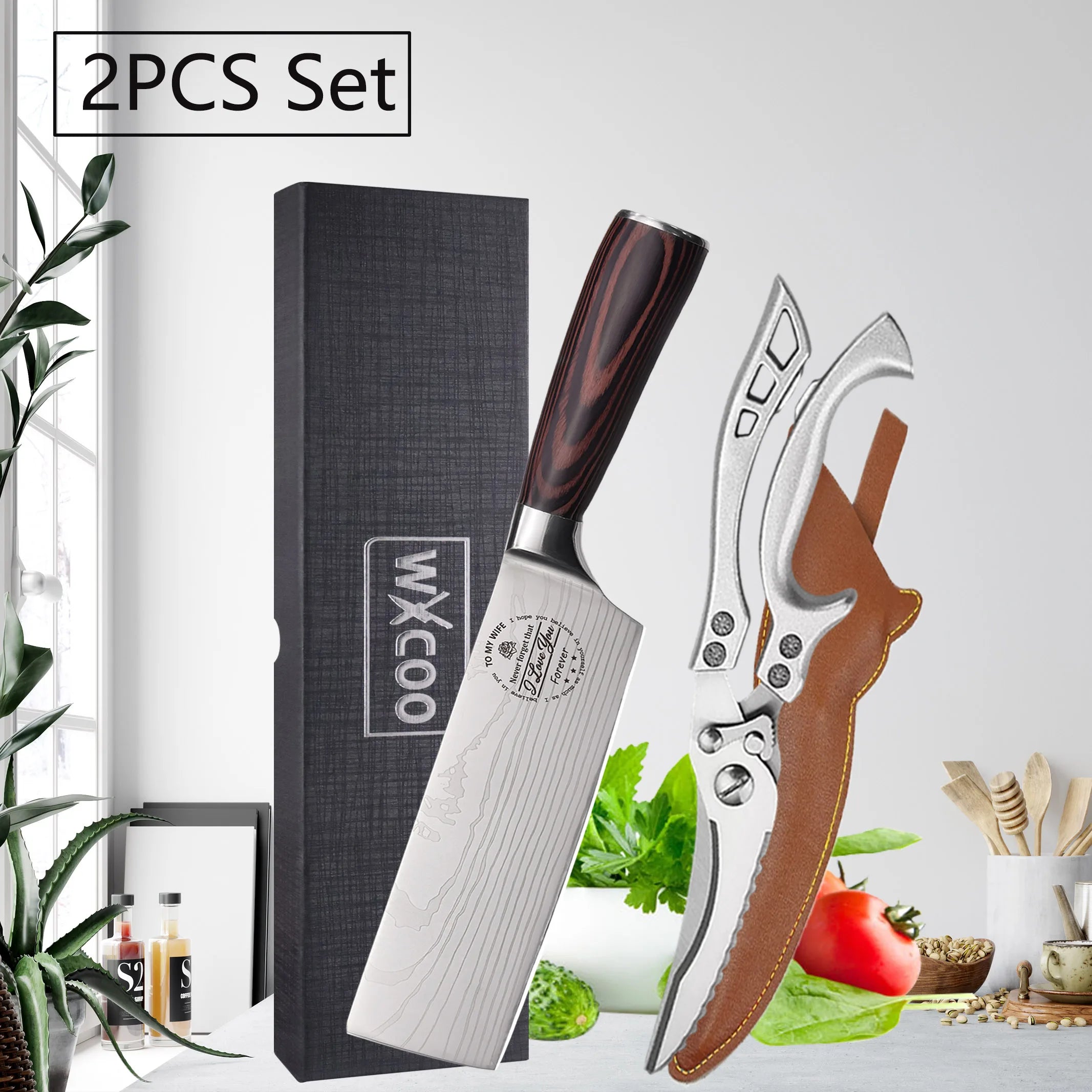 WXCOO Professional Chef's Knife Japanese Sharp Meat Cleaver Cooking Damascus Laser Kitchen with Gift Box Fruit Slicing Knife