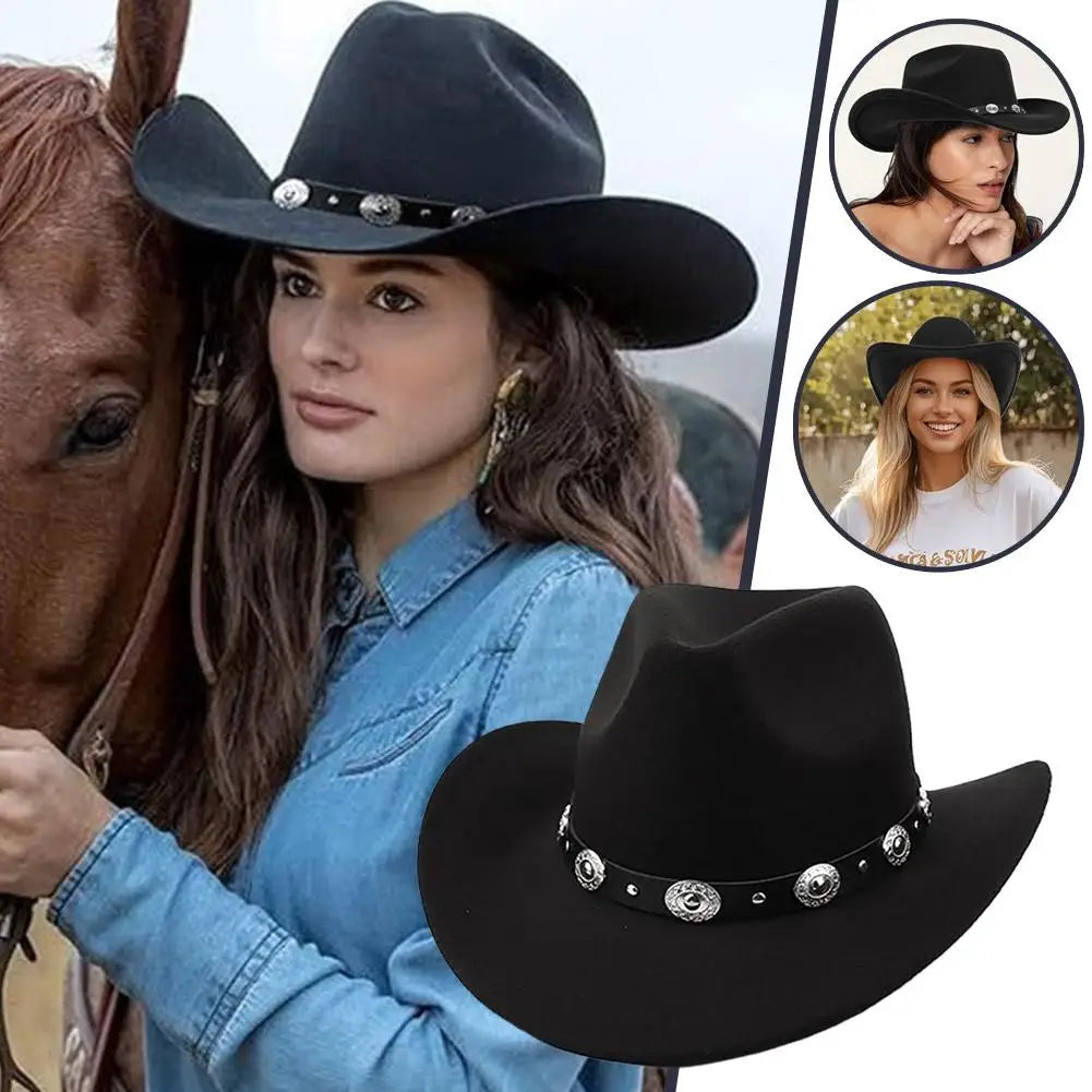 Vintage Western Cowboy Hat Comfortable Roll Up Brim Belt Buckle Cowgirl Fedora Cowgirl Church Sombrero Hombre Caps