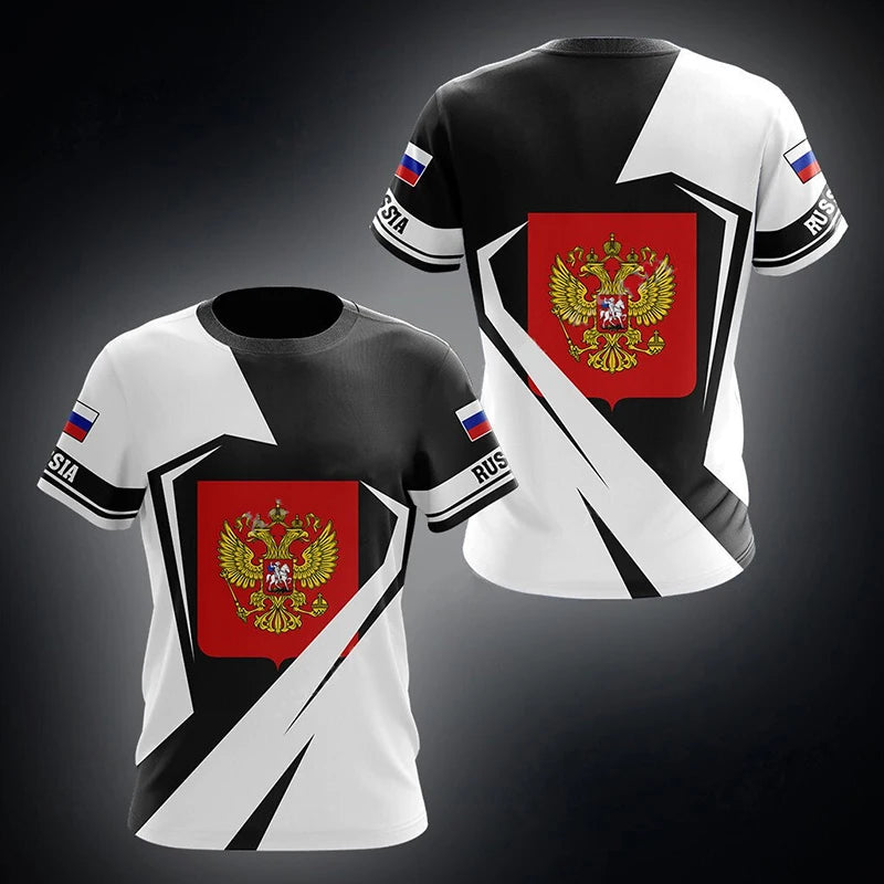 Russia Flag National Emblem 3D Print T-Shirt Men Women Fashion Streetwear Oversized Short Sleeve T Shirts Man Tees Tops Clothing
