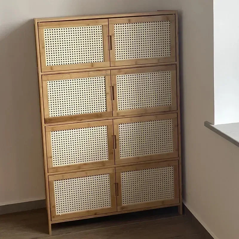 Home Living Room Furniture Stand Storage Cabinet Modern Rattan Bamboo Living Room Cabinet Changhong Glass Door Layered Shelf jl