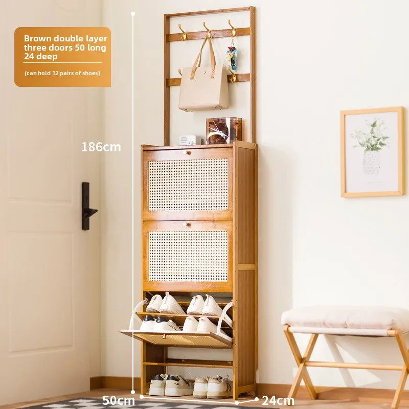 Shoe cabinet entrance household large-capacity home shoe rack storage artifact space-saving indoor rental house solid wood