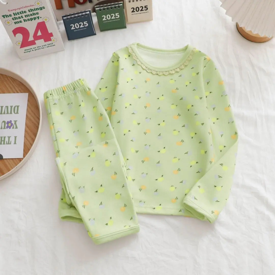 De Rong Thermal Autumn Clothing Set for Girls, Floral Loungewear, Long-Sleeved Top and Long Pants Set, Pajamas, New Spring and Autumn Two-Piece Trendy Set