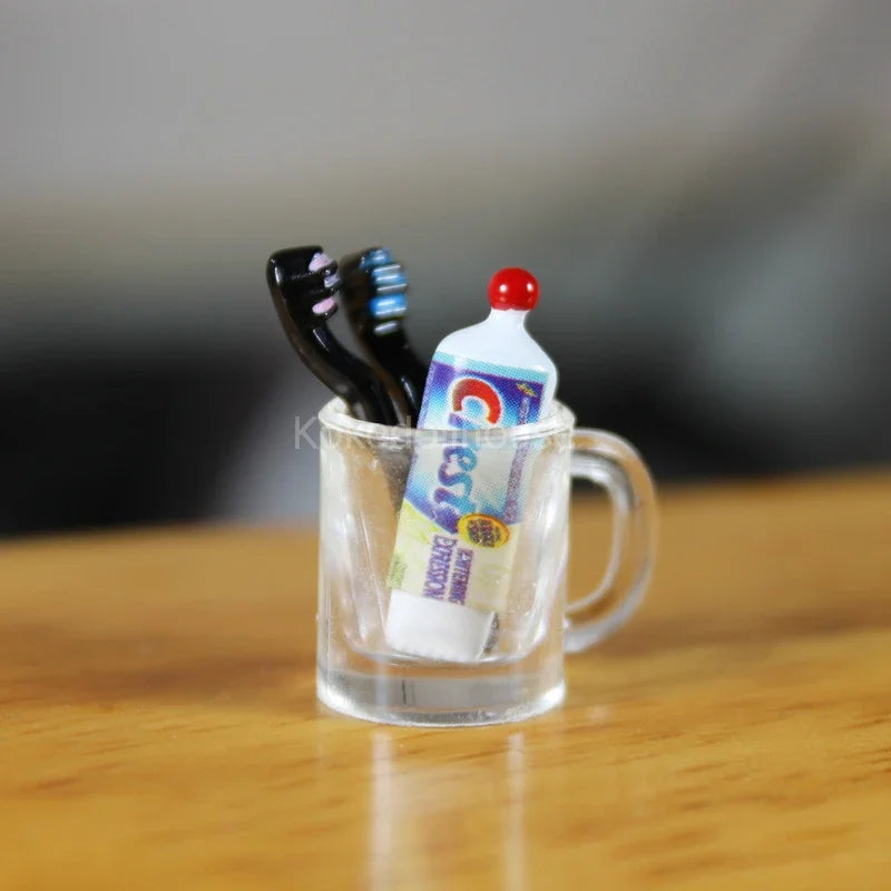1/12 dollhouse miniature mini cup toothpaste toothbrush for ob11 blyth bjd pullip doll house furniture accessories toy - Free Item