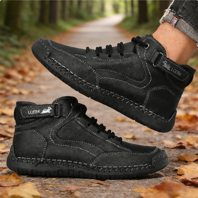 Retro Handmade Stitched Men's High-Top Leather Boots Comfortable Casual Shoes 2026 New Soft Sole Non-Slip Flat Luxury Work Shoes