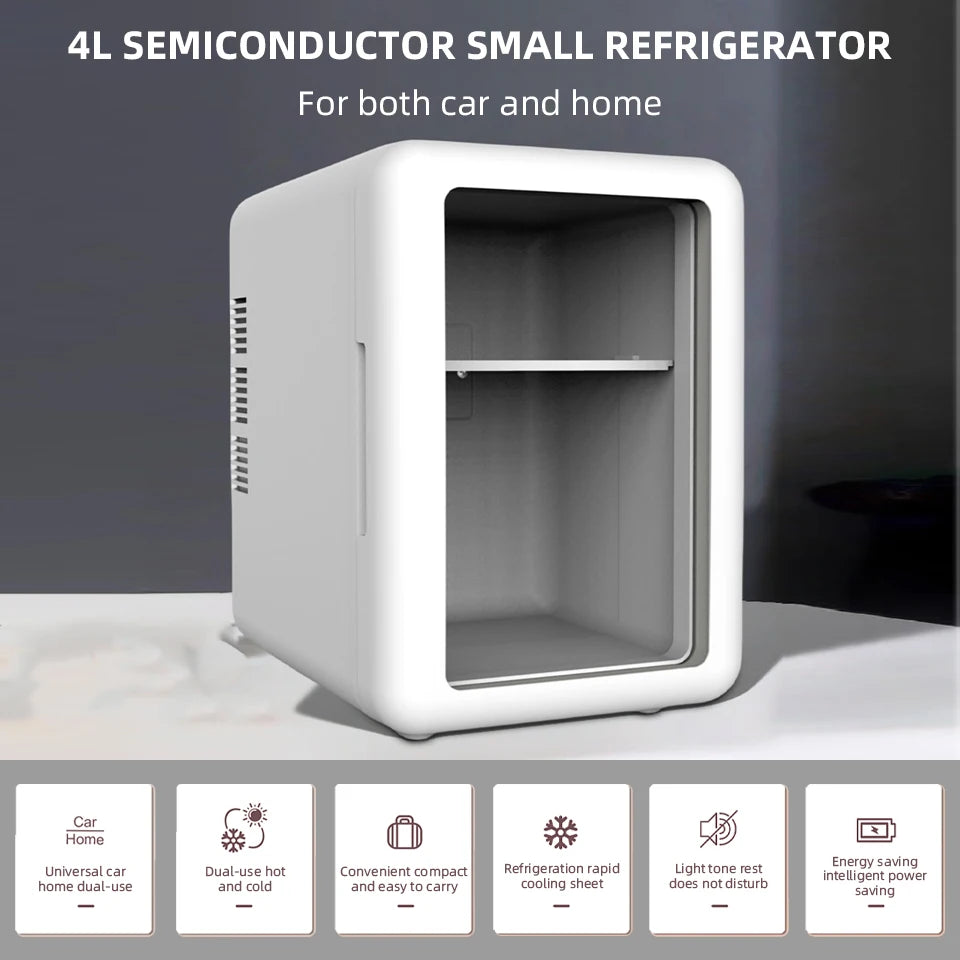12V/220V 4L Small Refrigerator Mini Car Home Dual-use Refrigeration Cosmetics Refrigeration Heat Adjustable For Camping Travel