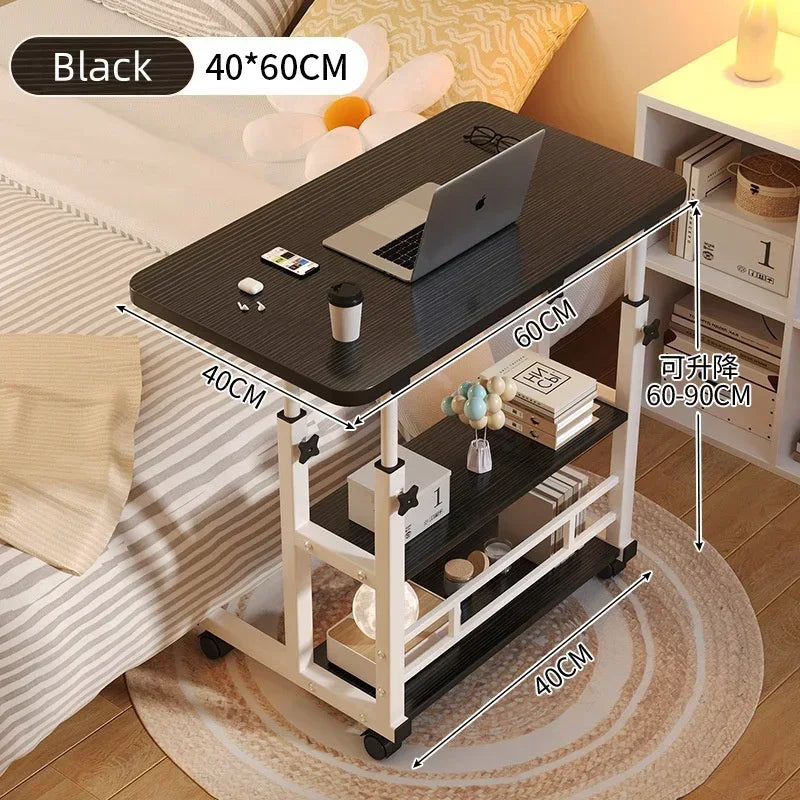 Portable Adjustable Laptop Desk with Wheels Simple Movable Bedside Computer Table Lift Study Table for Bedroom Office Home Use