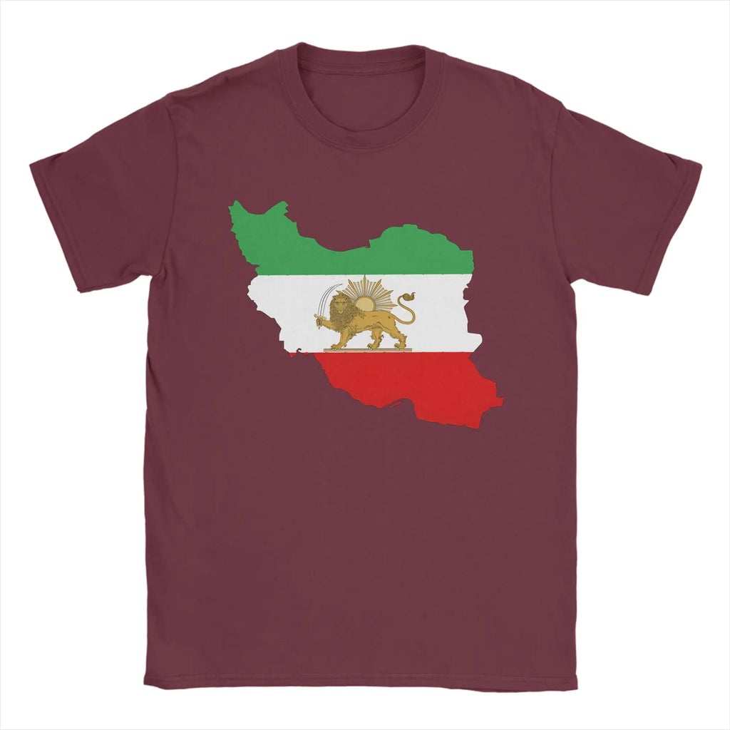 Iran Persian Flag Map Men T Shirt  Creative Tees Short Sleeve Crew Neck T-Shirts 100% Cotton Plus Size Clothes
