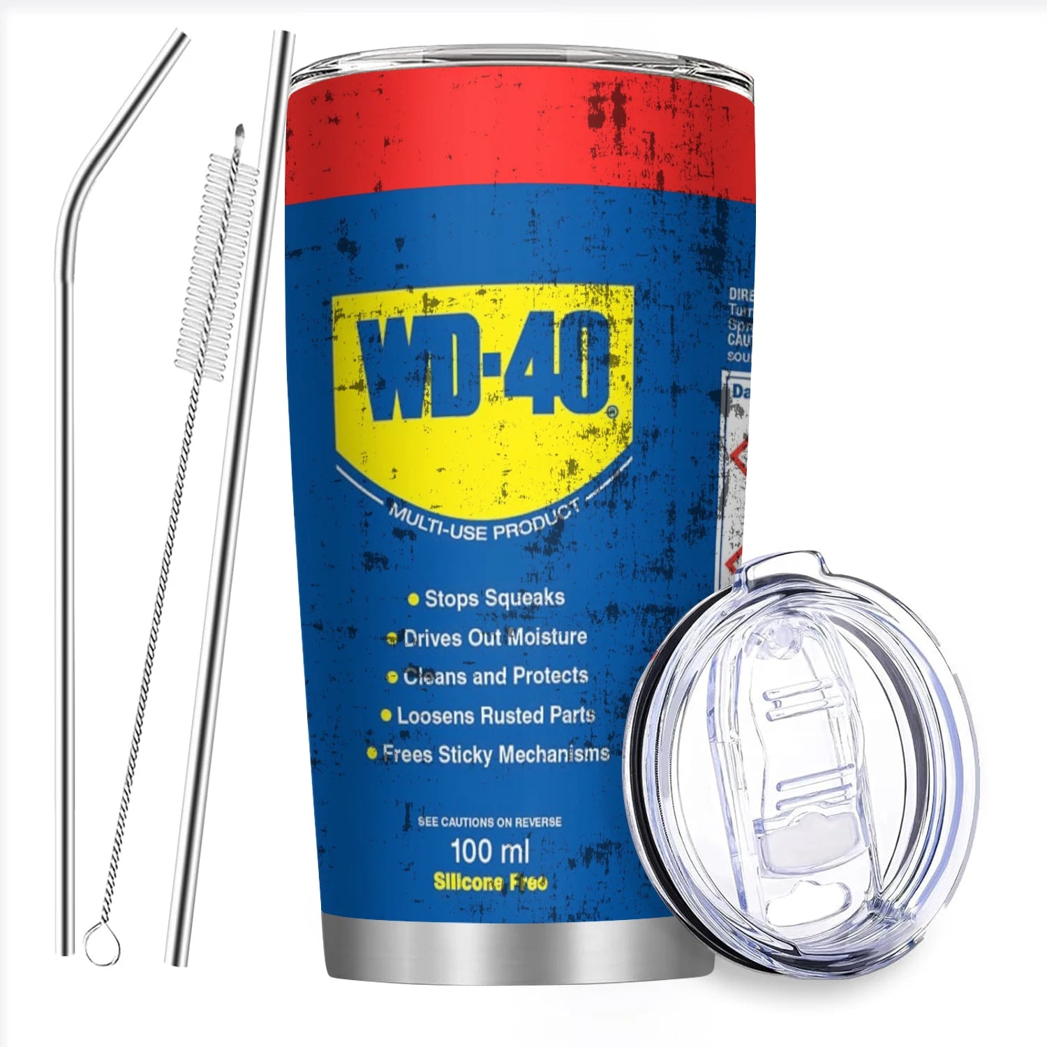 20Oz Stainless Steel Insulated Tumbler WD40 Engine Oil filter print Double walled with Straw and Lid keep Cold Hot Drink Car Cup