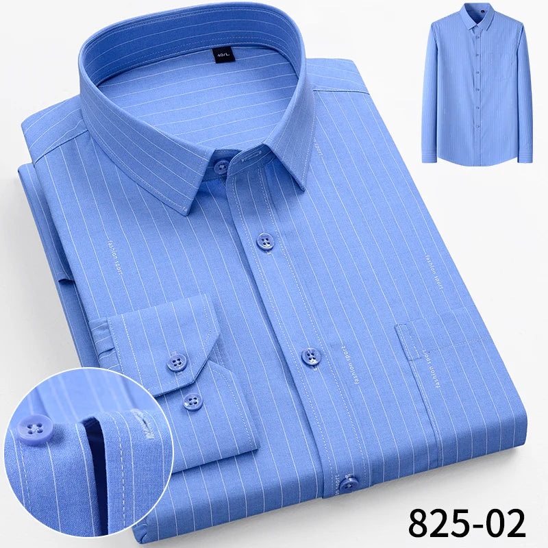 Fashion Casual Solid Strip Casual Shirts For Men Dress Shirts Long Sleeve Shirts Classic Bamboo Fabric Male Social Office Shirts