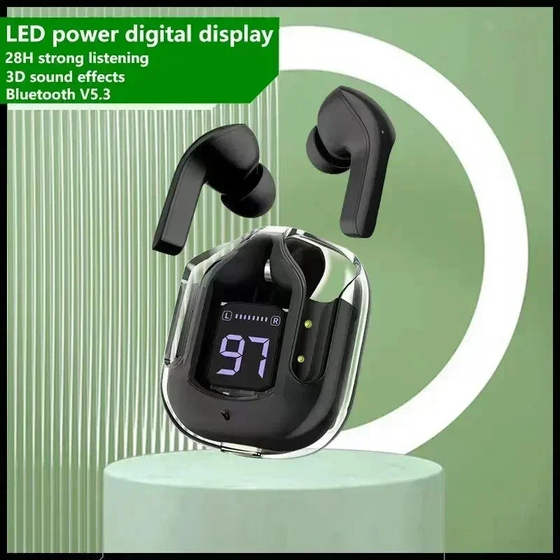 TWSHK3 Wireless Bluetooth Earphone Noise Canceling HiFi Stereo Sport Headphones with Digital Display Transparent Charging Case