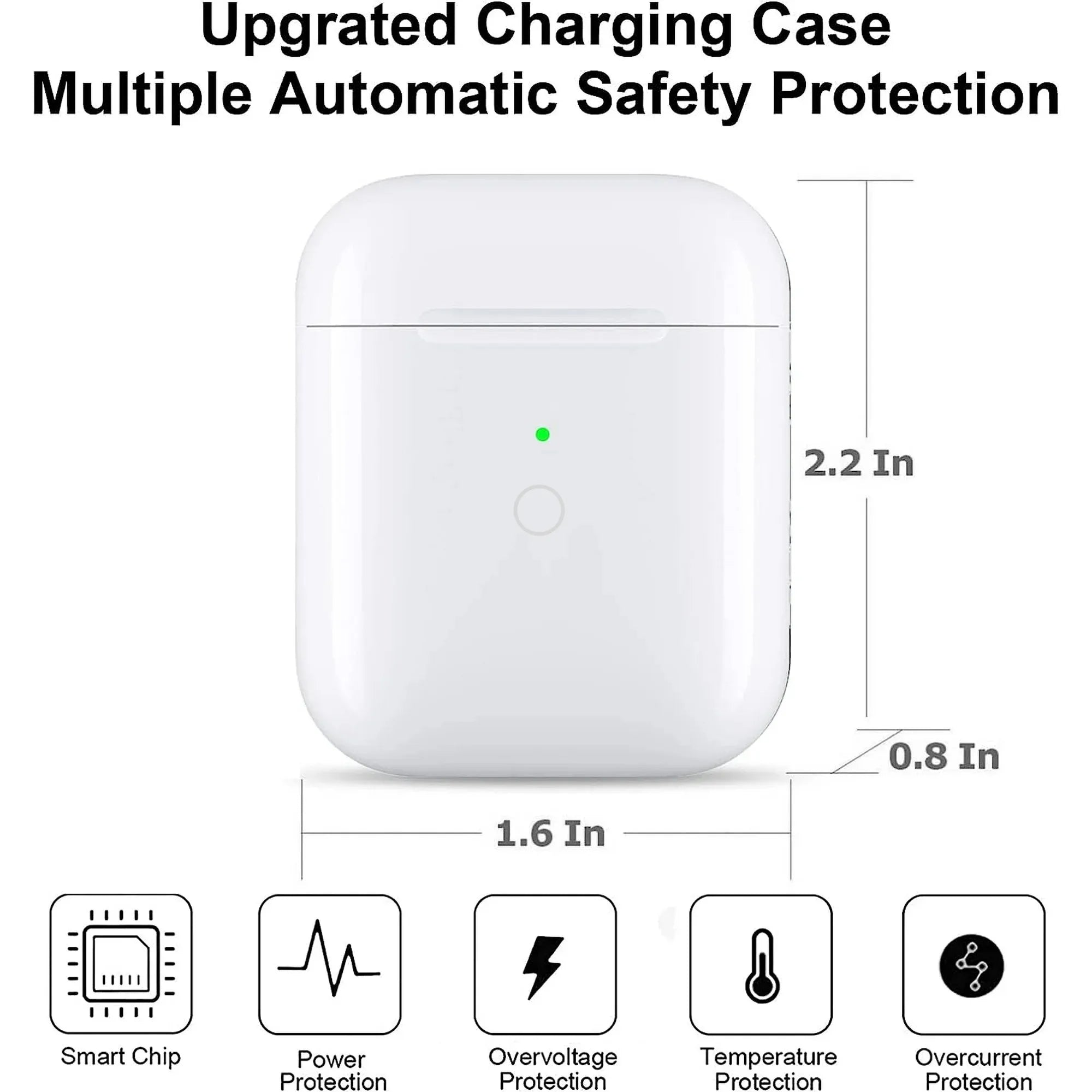 Wireless Charging Case For AirPods 1st & 2nd - 620mAh Bin Charger Box W/ Bluetooth Sync Button ,For IOS/Type-C Port, No Earbud