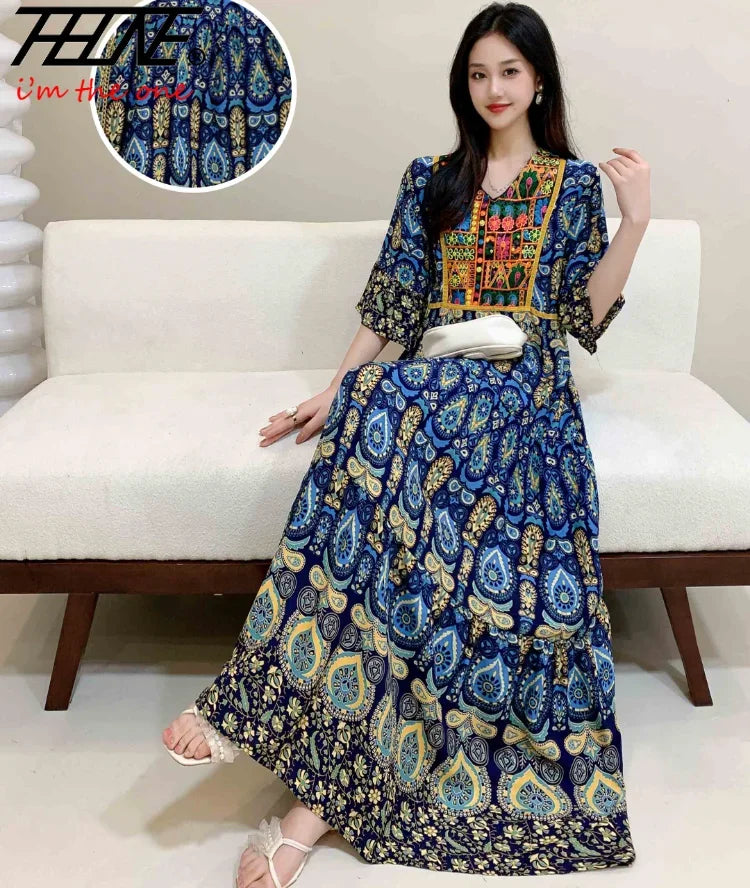 Indian Dress for Women Summer Embroidery Chic Elegant Party Dresses Clothes Vintage Long Maxi Prom Bohemian Beach Robe Vestidos -50% off.
