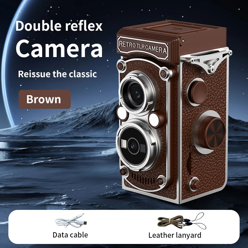 Retro Mini Digital Camera 1080P Dual Lens Design Vintage Manual Joystick Operation 1.54 Inch Portable Camera for Christmas Gift