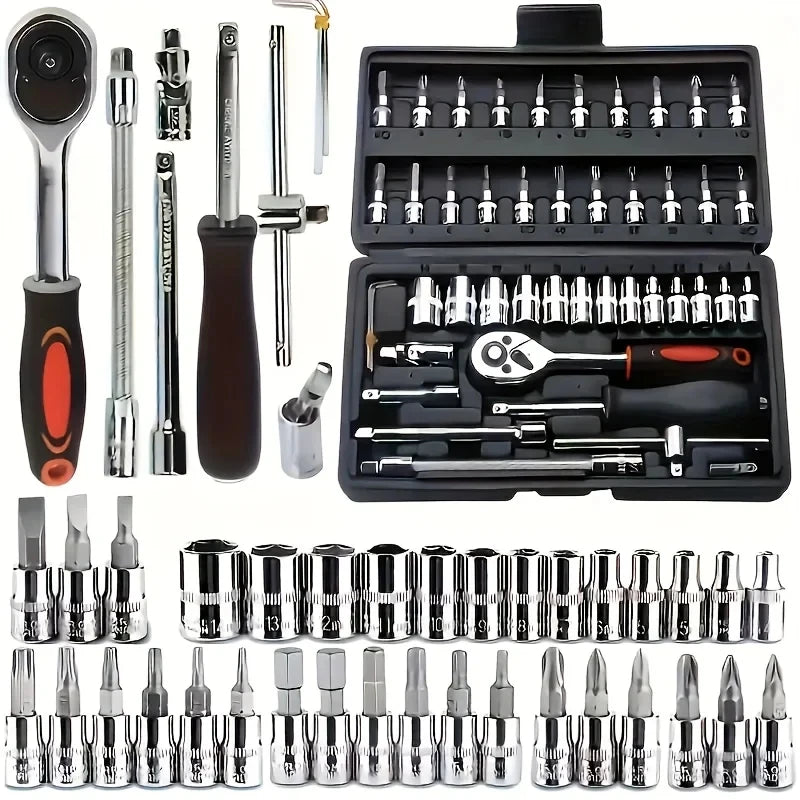 151/46-piece set of automotive machinery tool kits - ratchet torque wrench, integrated solution for motorcycle repair tools