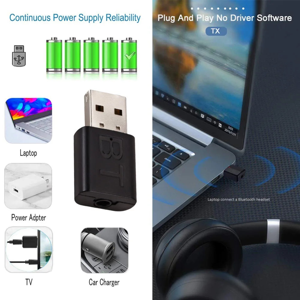 2 In 1 USB Bluetooth Receiver Transmitter Car Bluetooth 5.0 Audio Adapter TV Computer Wireless Bluetooth Converter Plug and Play