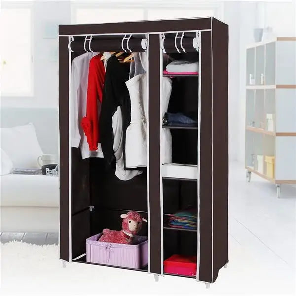 67" Portable Clothes Closet Wardrobe with Non-woven Fabric and Hanging Rod Quick and Easy to Assemble Dark Brown