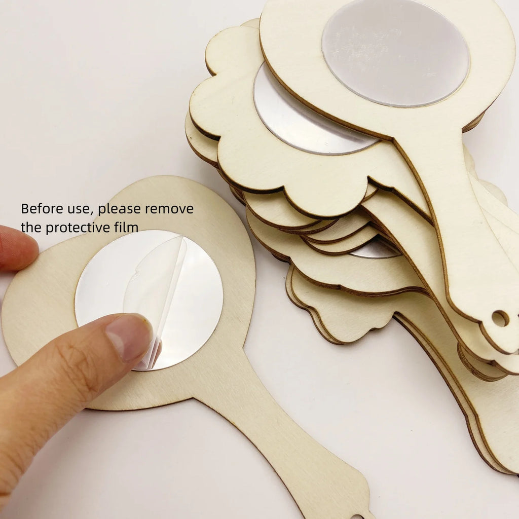 12 Pcs Wooden Mini DIY Painting Mirrors Unfinished Handmade Craft Mirror DIY Wood Painting Mirror for Wood Crafts DIY Activity