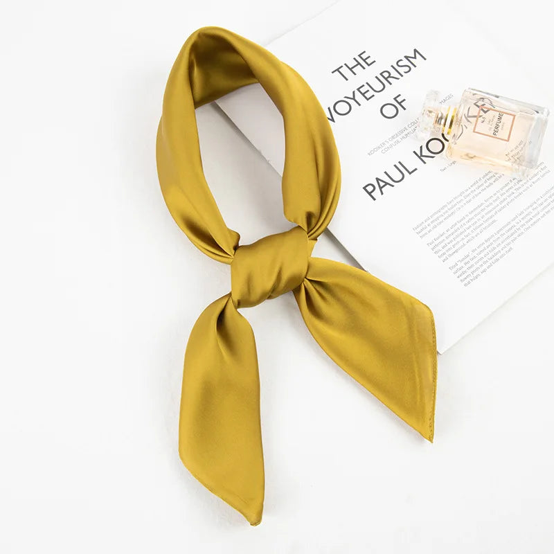 Fashion Solid Kerchief Women Head Scarf For Hair Pink Green White Silk Neck Scarfs Female 70cm*70cm Square Bandanas Lady Scarves