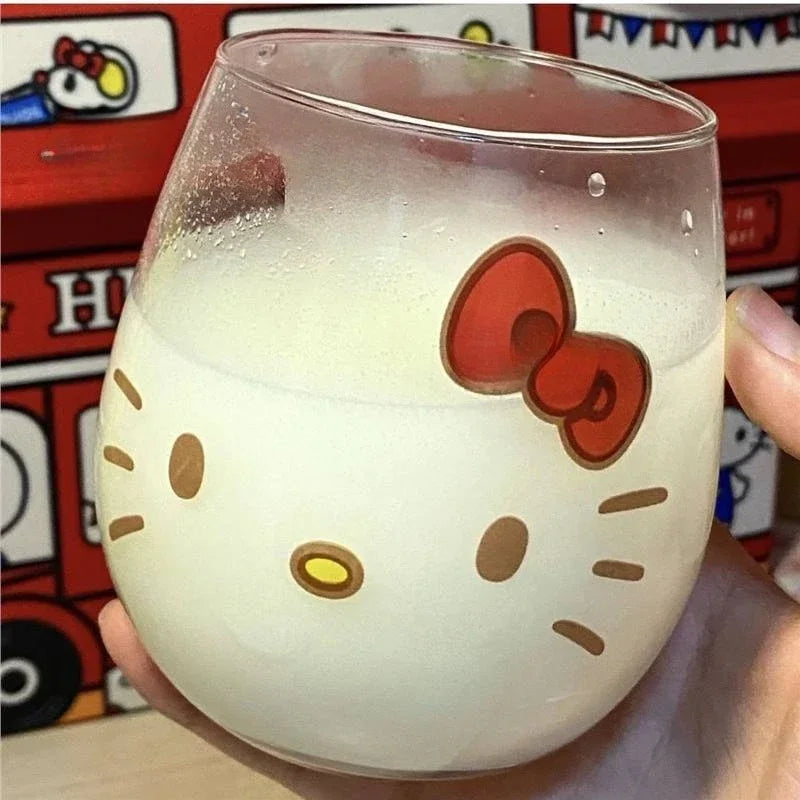 Kawaii Hello Kitty Cinnamoroll Glass Cup Cute Cartoon Girlish Heart Milk Fruit Juice High-capacity Big Bellied Cup Gifts 500ML