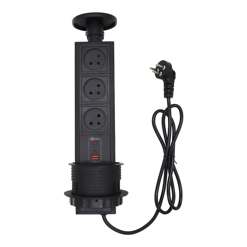 POP UP SOCKET Israel Socket,USB Plug,AC 110v-250v, Silver/Black ,PD 20W super charging  Office, Kitchen Hidden Lifting Socket,