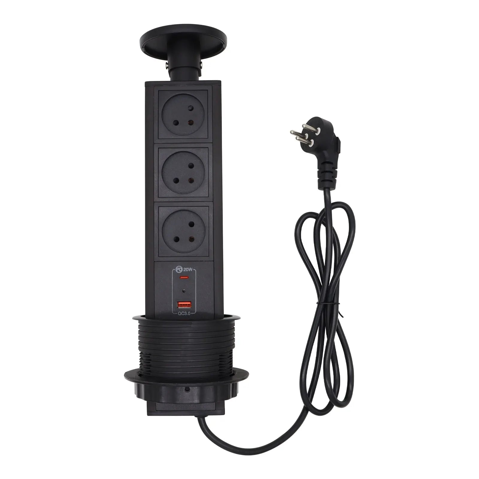 POP UP SOCKET Israel Socket,USB Plug,AC 110v-250v, Silver/Black ,PD 20W super charging  Office, Kitchen Hidden Lifting Socket,