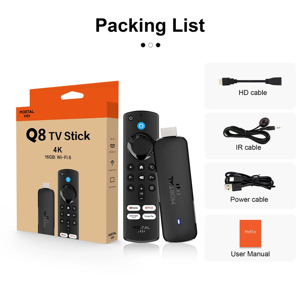Hot TV Stick Q8 Voice Remote Dual Wifi 6 4K Ultra HD RK3518 Quad Core Streaming Stick Home Theater Media Player
