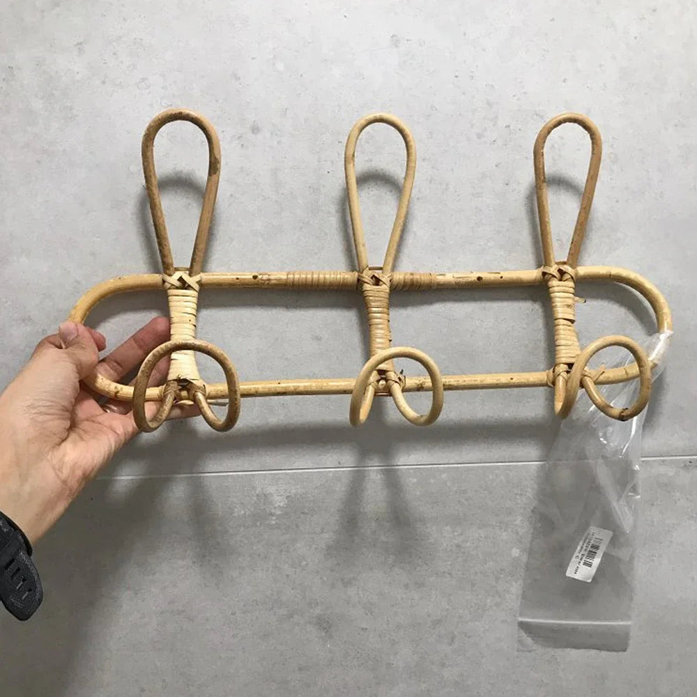 Rattan Hanger Rattan Wall Hooks Kids Garments Organizer Rack Clothes Hat Hanging Hook Kids Room Clothing Storage Decor Hangers