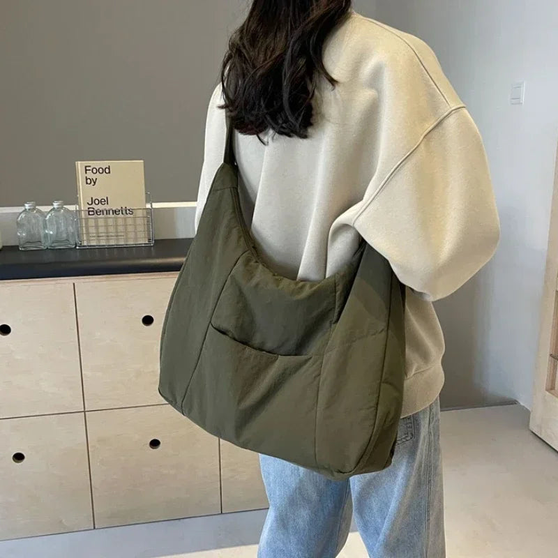 Trendy Women's Soft Cloth Shoulder Bag Solid Color Student 2026 Spring Y2k Casual Style Big Handbags Crossbody Bags for Women