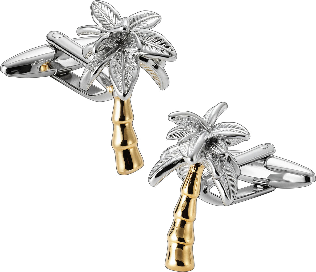 Palm Tree Cuff Links Men's Two - Tone Gold Silver Cufflinks Novelty Tropical Style Tie Accessory for Party Beach Themed Events