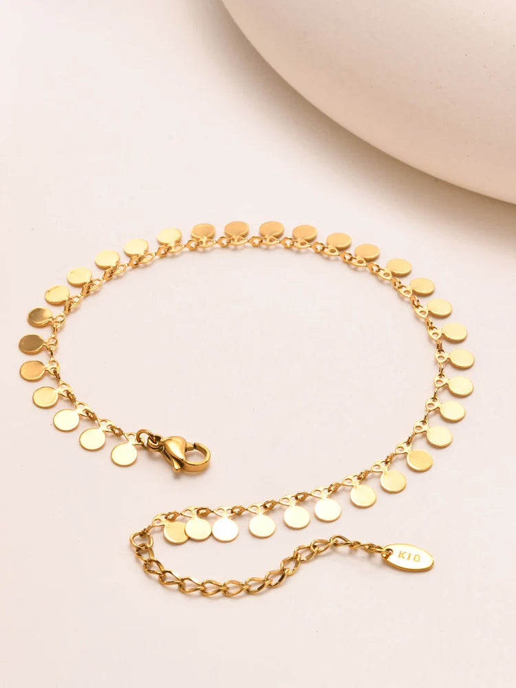 Anklet Bracelets for Women, Waterproof Anklet Adjustable Foot Chain, Coin Dangling Stainless Steel Hypoallergenic Beach Jewelry