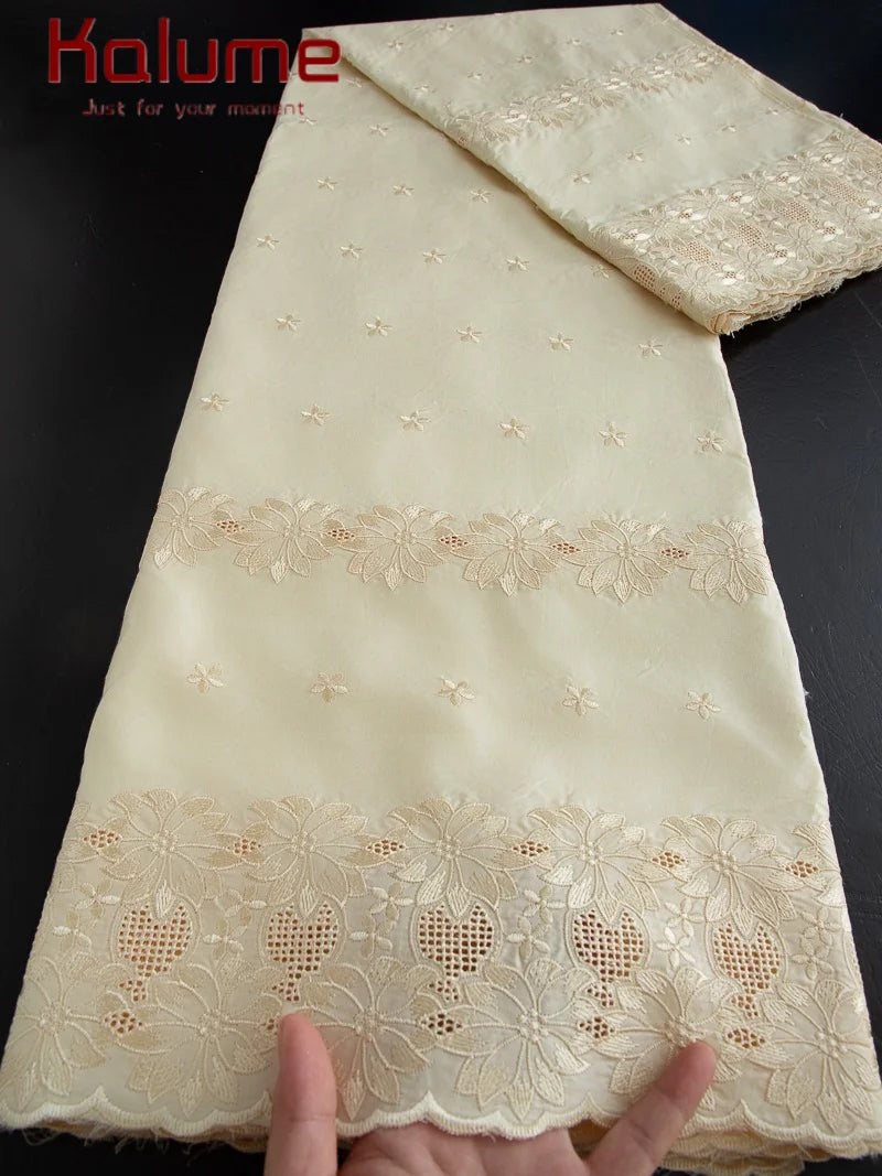 Kalume African Soft Cotton Fabric Dubai Lace Fabrics High Quality Material African Fabric for Sewing Man Suit Cloth 5Yards F4517