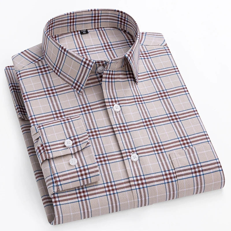 New in shirt plus size 14xl100%cotton long-sleeve shirts for men slim fit formal plain shirt soft plaid striped business clothes