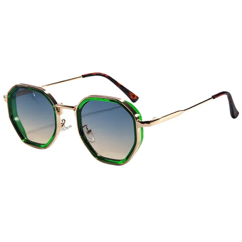 Fashion Punk Goggles, Protective Glasses for Men, Metal Polygonal Large Frame, Fashionable Sunglasses, Outdoor UV Protection