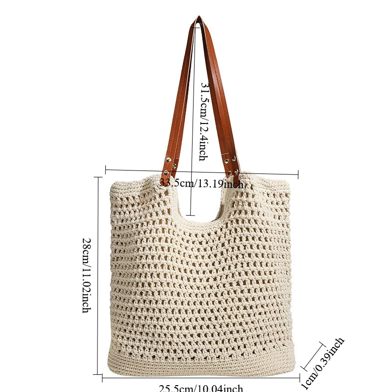 Hand Woven Shoulder Bag 2025 New Large Capacity Commuting Straw Woven Women Tote Bag Leisure Beach Vacation Straw Woven Bag