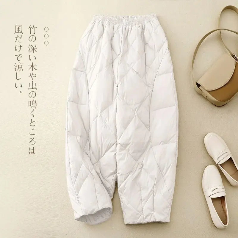Down Pants Women Winter 2024 New Style Outdoor Wear Spring and Autumn Down Cotton Pants Pink Small Cropped Pants, Light and Thin