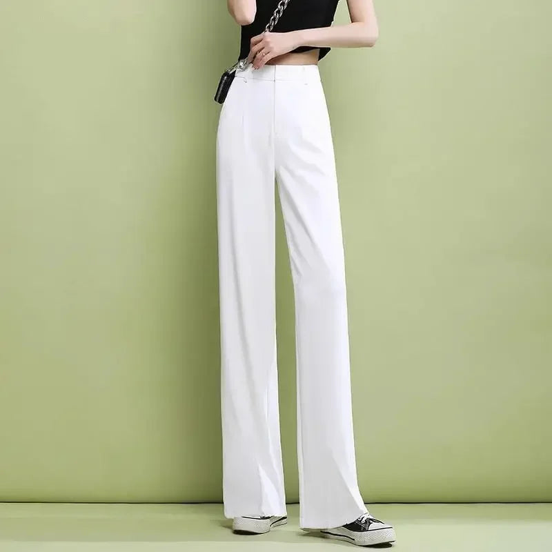Elegant Trousers for Women Dress Pants Fashion Casual White Fluid Long Summer Woman Suit Pants 2025 Straight Hot Wide Leg Loose