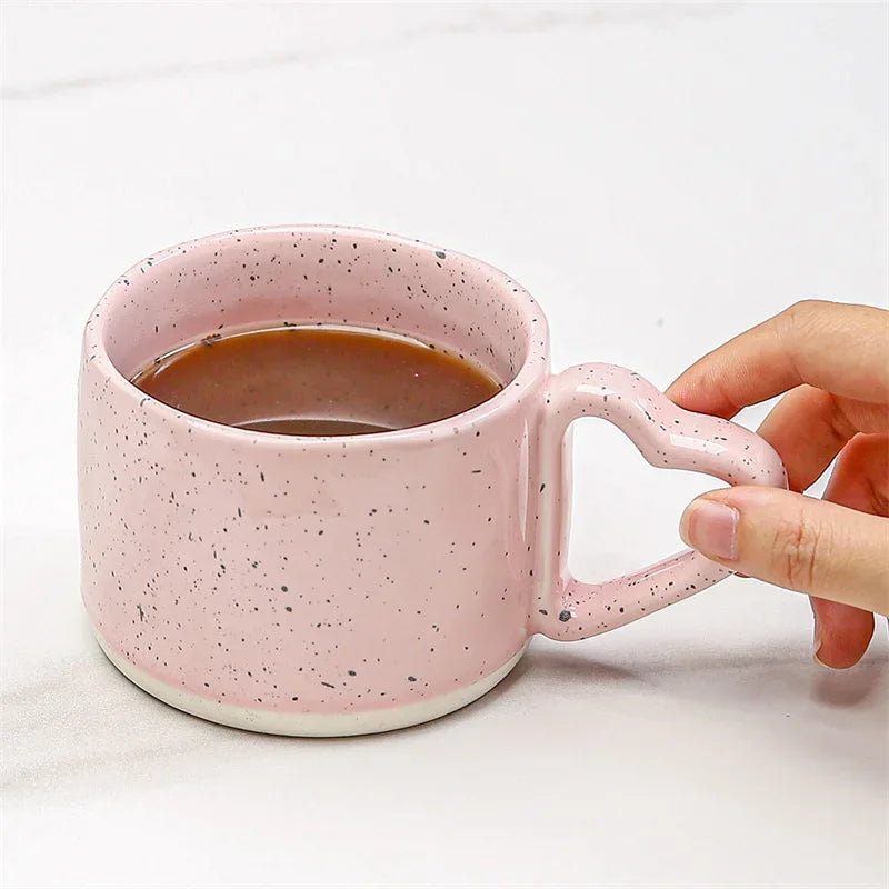 Korean Style ins Ceramics Cup 300ML Pink Love shape handle Coffee Mug Breakfast milk oatmeal cup Water  cup Valentine's Day Gift