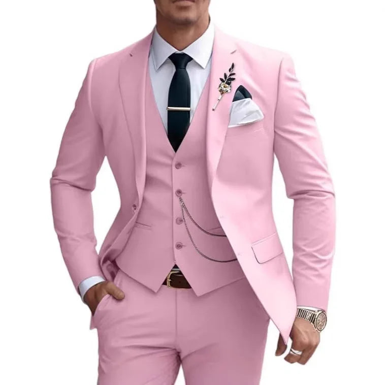 Three-piece suit solid color slim fit suitable for evening banquets and parties It consists a waistcoat a jacket and trousers