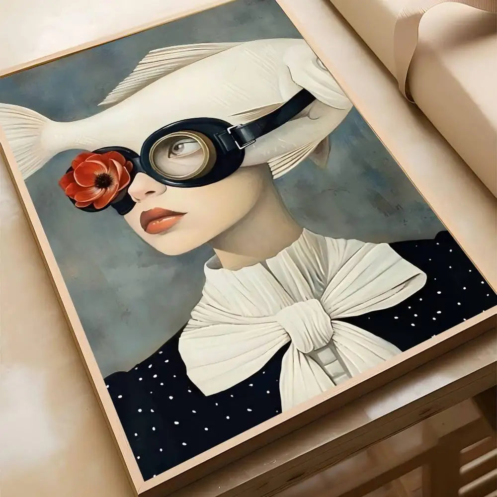 MINISO Oil Painting By Numbers Surrealism Woman Portrait Canvas Fish And Girl wall art Acrylic Paint By numbers For Adults