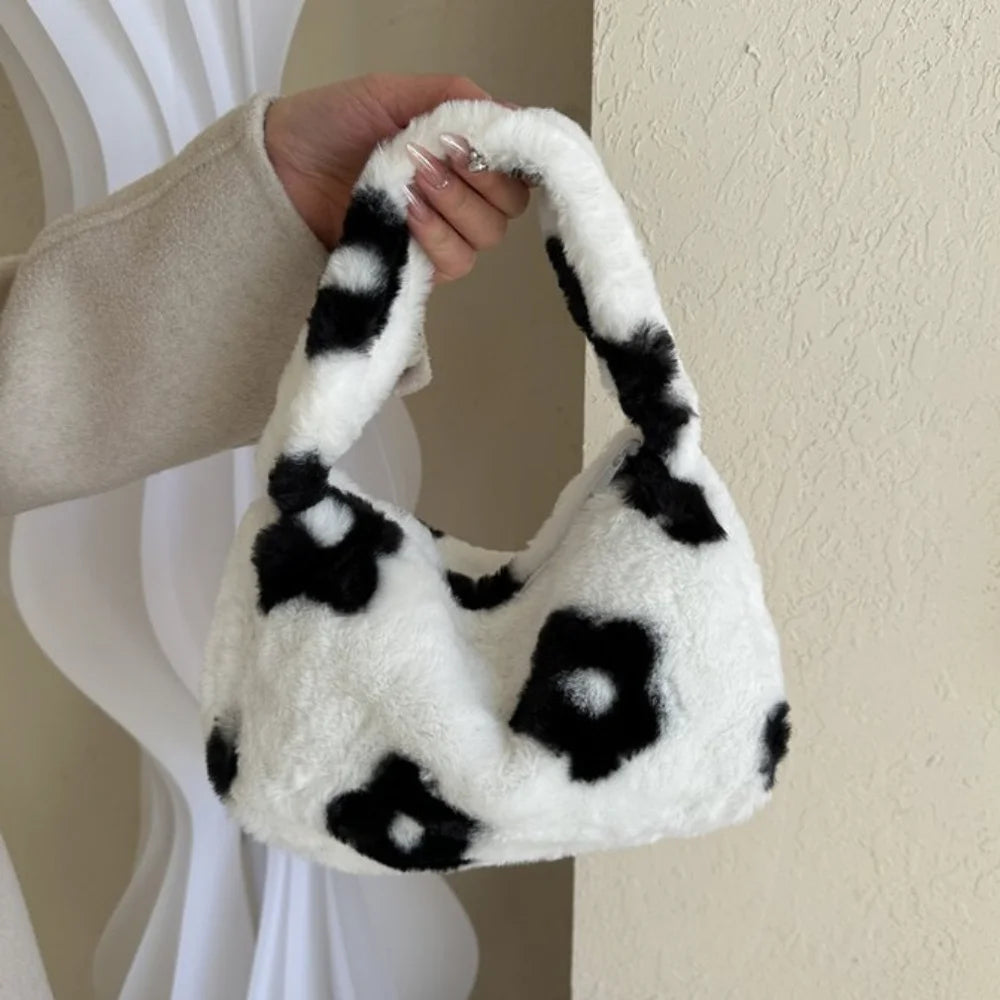 Women'S Winter Shoulder Bag Fashion Soft Plush Solid Color Zebra Leopard Pattern Underarm Bag Korean Ladies Handbags New 2025 - Free Items Weekend.
