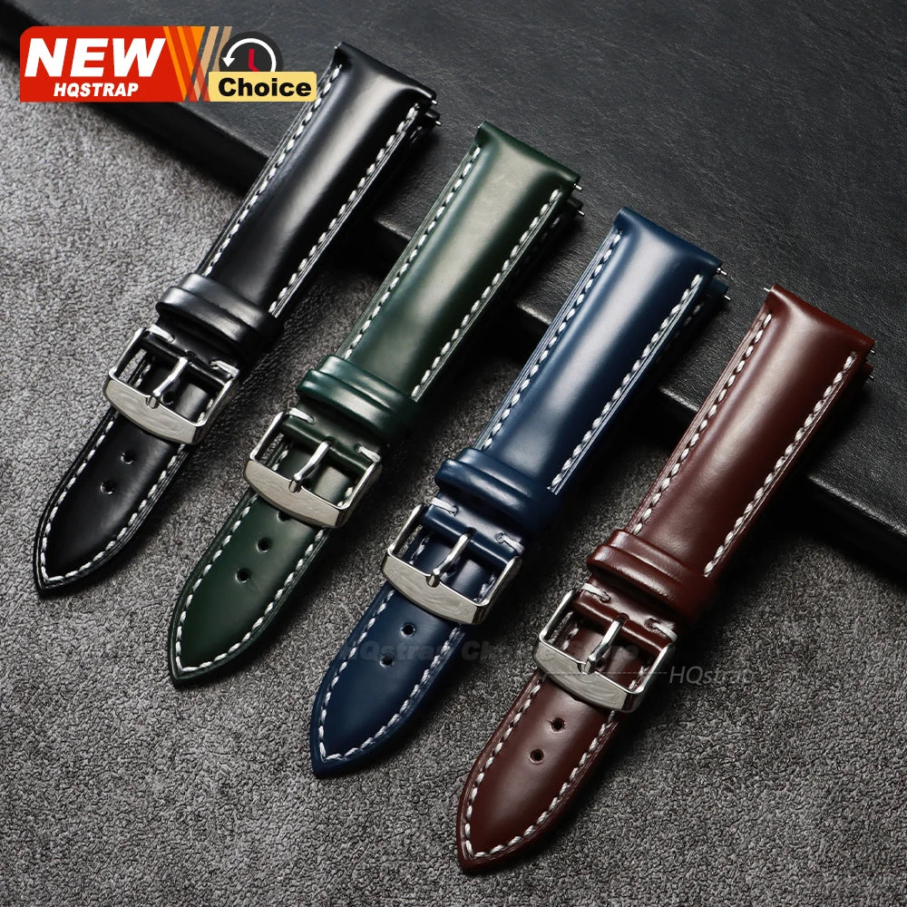 New Oil-glossy Stitching Leather Watchband Soft Band Wrist Strap 20mm 22mm Quick Release Bracelet Women Men Waterproof Wristband - Free Item Weekend (50% off).