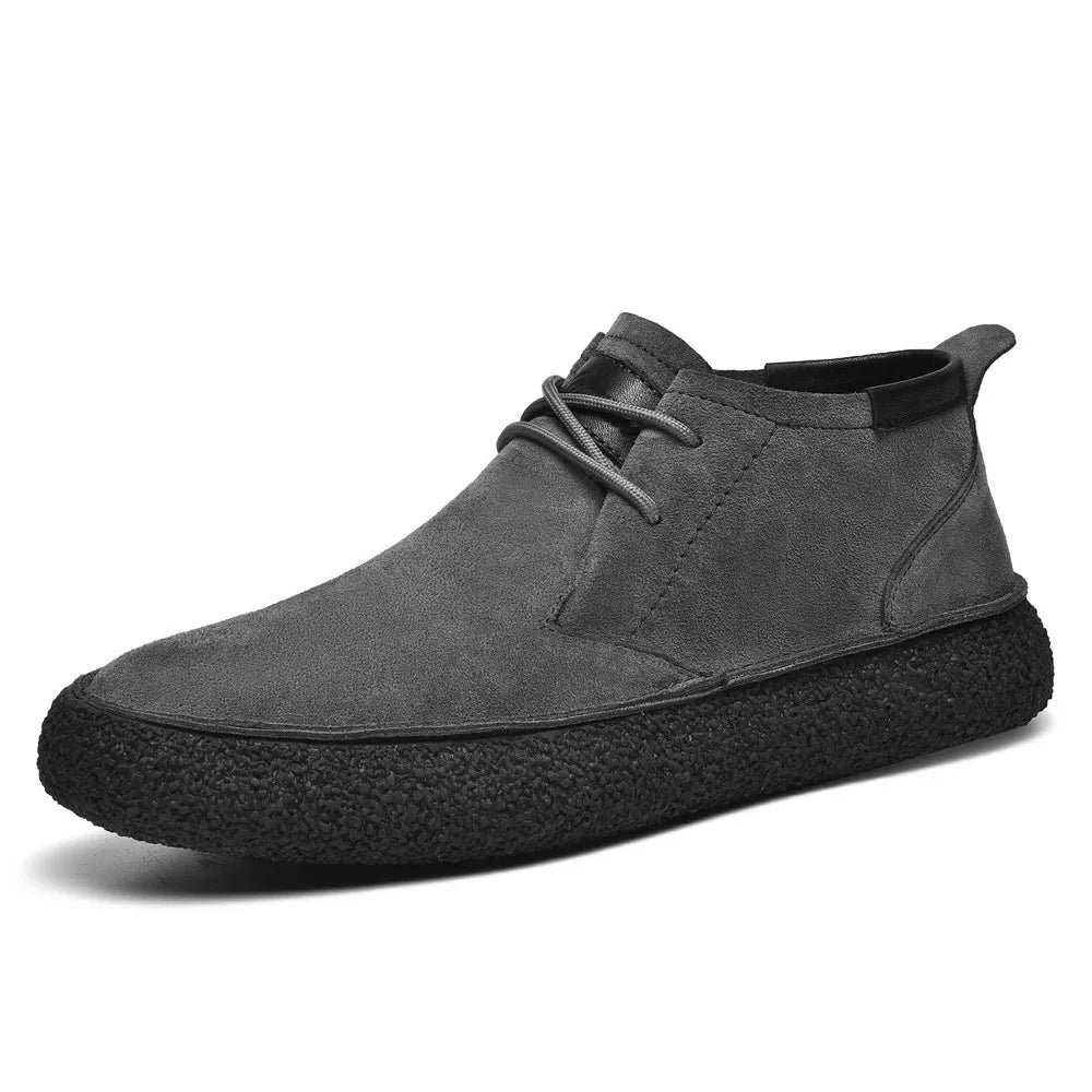 British Men Cow Suede Genuine Leather Casual Shoes Autumn New Comfortable Solid Flat Driving Shoes Man Ankle Boots Oxfords Shoes