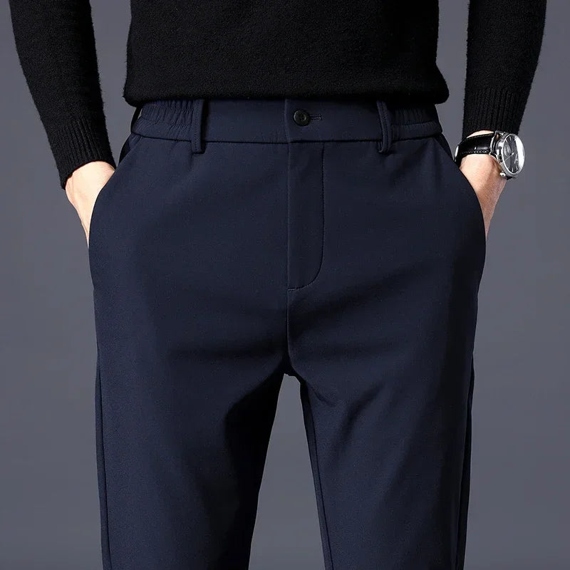 Spring Summer Thin Men's Business Casual Pants High Elastic Jogger Slim Straight Korean Brand Trousers Clothes Black Gray Blue - Free Items Weekend. (50% off).