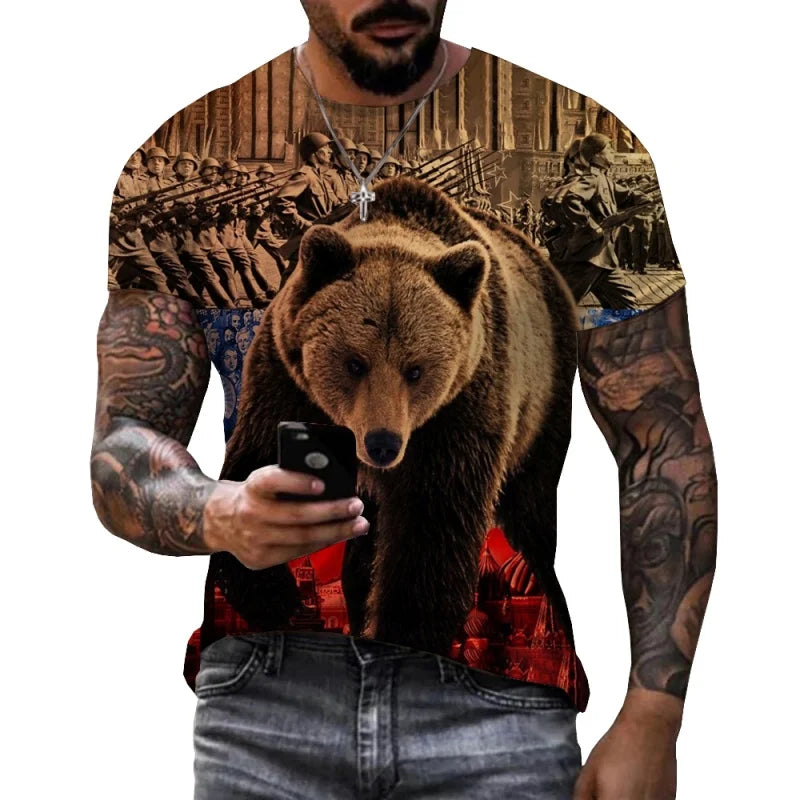 Russia Flag Pattern T Shirt For Men National Emblem 3D Printed T-Shirts Summer Casual Round Neck Tees Loose Short Sleeve Tops
