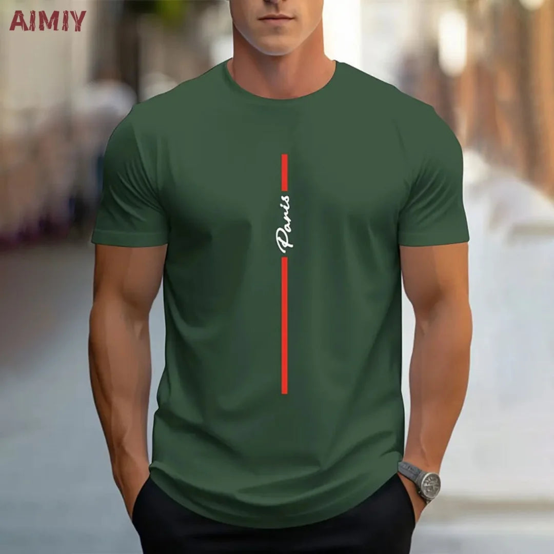 Summer Men's T-shirt Top Casual Loose Fit Oversized T-shirt PARI Letter Pattern Printed Round Neck Short Sleeved Homme Vêtement - Free Item.